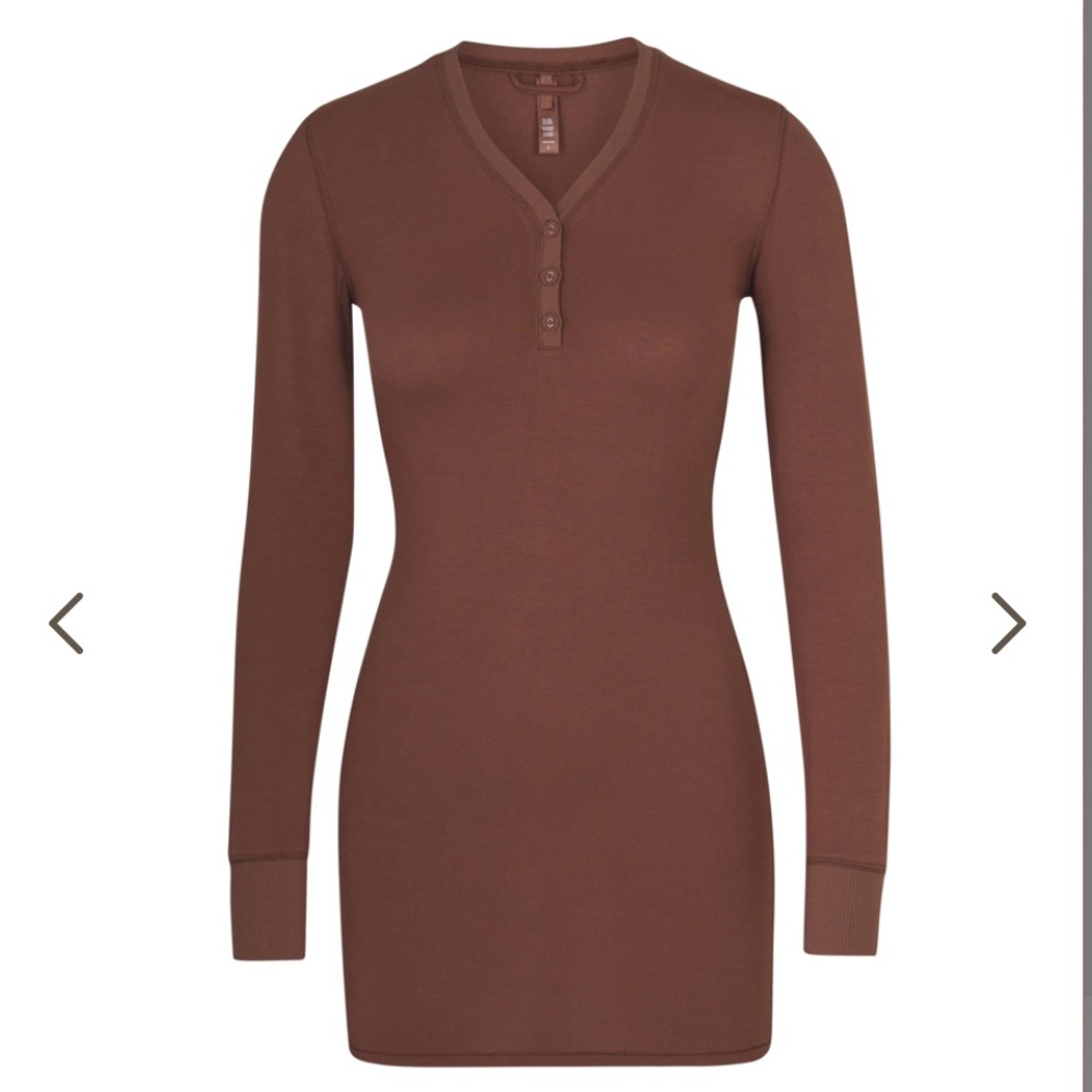 NWT SKIMS Sleep Henley Dress in Jasper - size medium